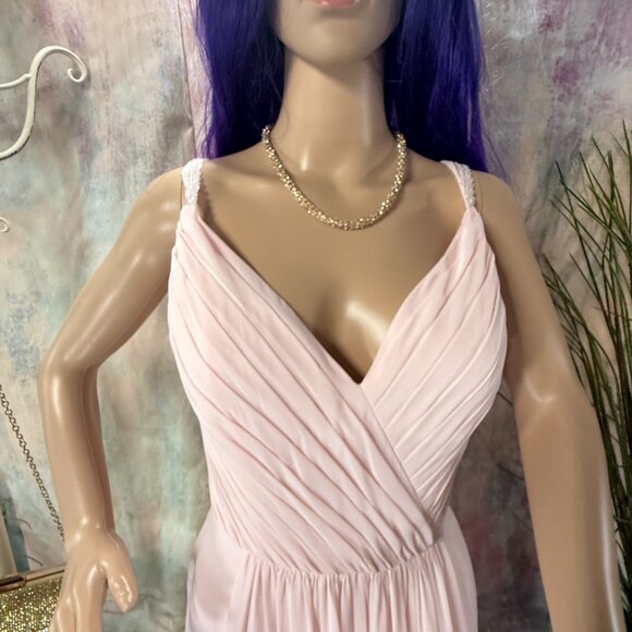 📌Blushing Pink Beaded Straps Pleated Chiffon A-Line Bridesmaid - Prom Dress - Picture 3 of 15